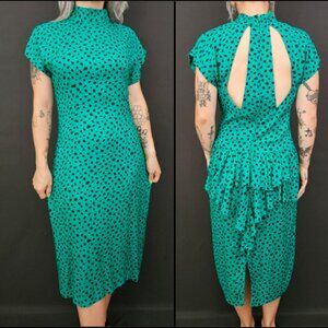 90s Milanzo Dotted Ruffled Cut Out Back Dress